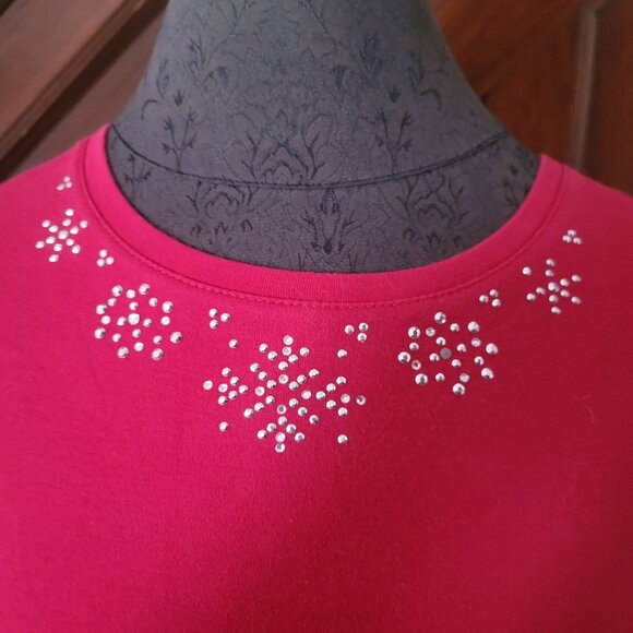 Studio Works Petite R S Red Long Sleeve Top With Rhinestone Embellishments - Picture 4 of 4